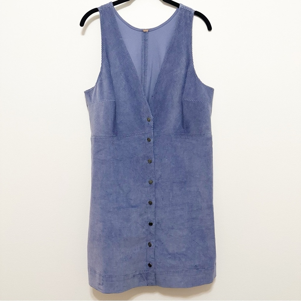 Free People Lavender Blue Button-Front Corduroy Mini Dress - Picture 2 of 10